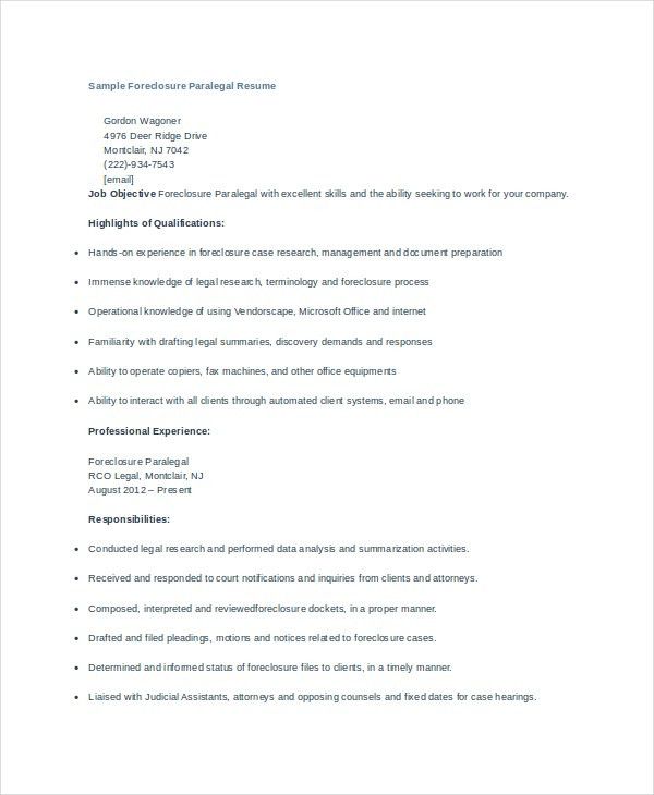 examples of paralegal resumes