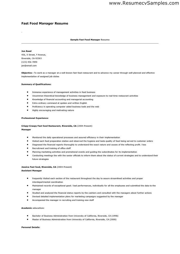 fast food cashier resumes
