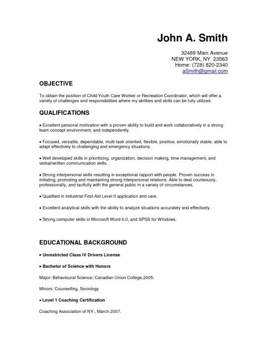 resume for child care job