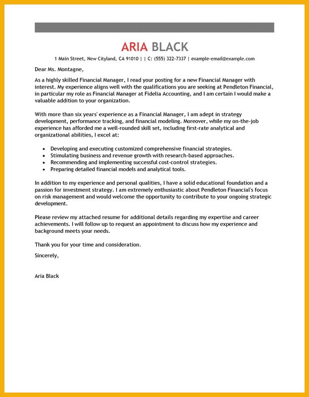 cover letter for finance manager