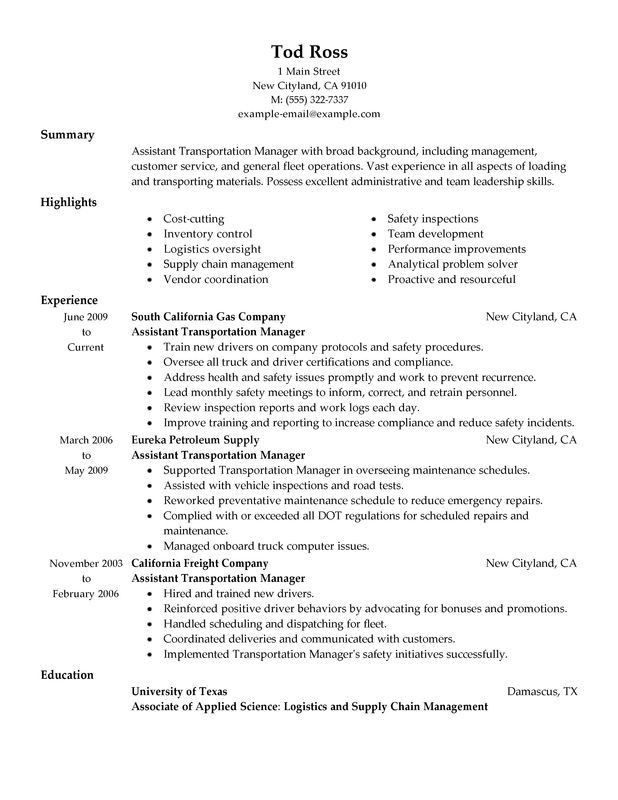 logistic advisor resume