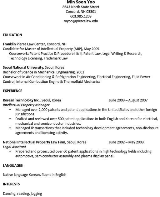 law school resume format