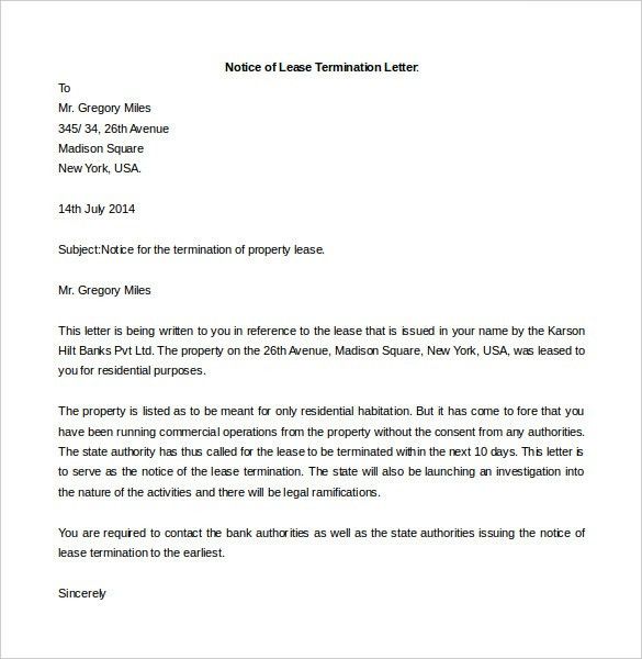 lease termination letter template