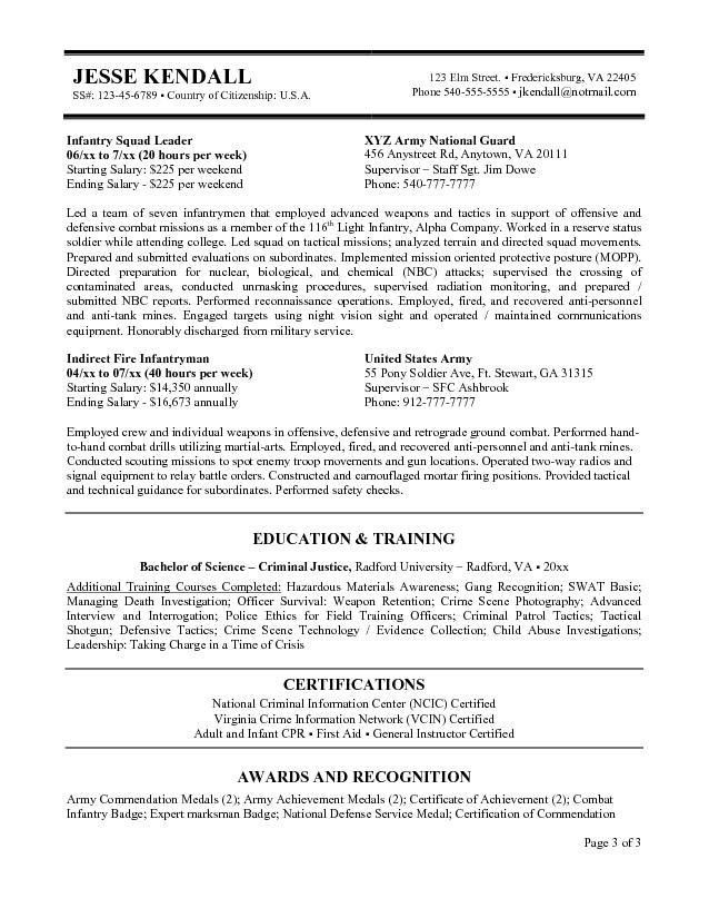 federal job resume example