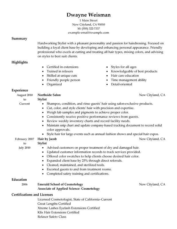 hairdresser resume sample