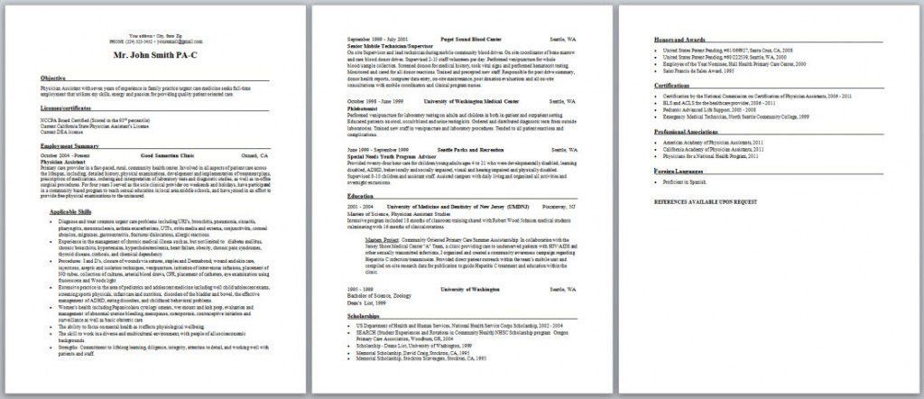physician assistant sample resume