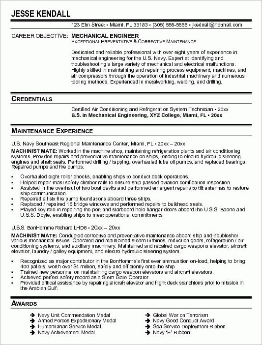 cv for mechanical technician