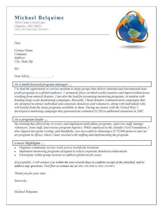 project management cover letters