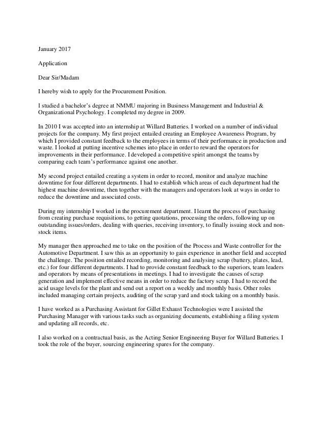 cover letter purchasing manager