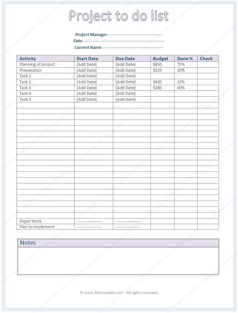 to do list templates word