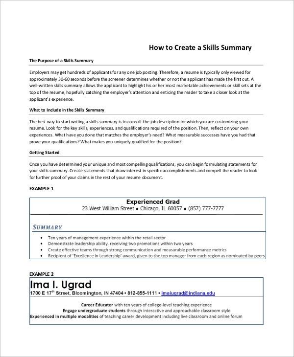 career overview resumes