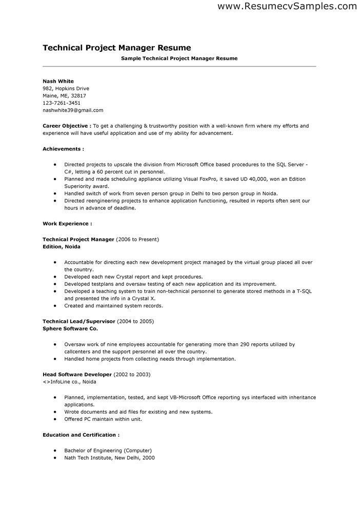 Sample Project Manager Resume. Project Manager Resume Pdf Sample ...