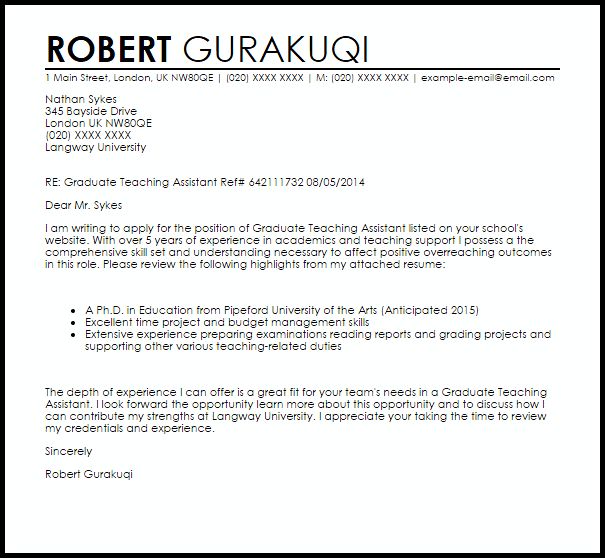 assistantship cover letters
