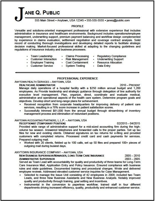 hospital administrator resumes