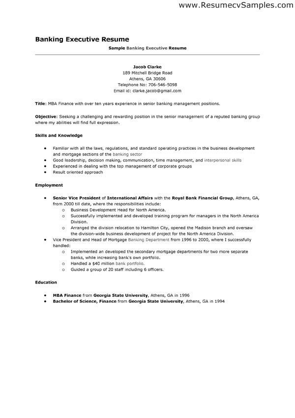 resume format for banking jobs