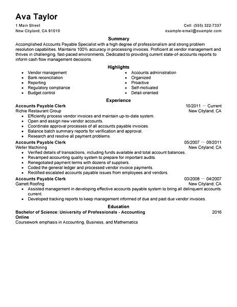 accounts payable resumes