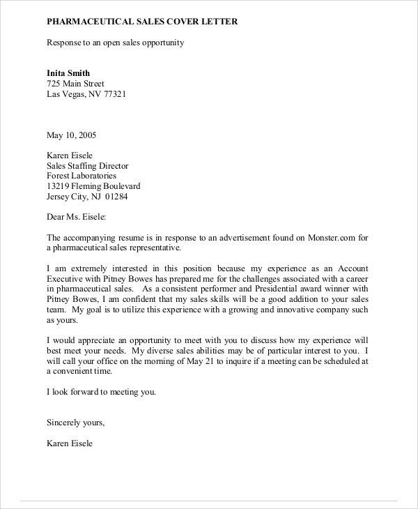 pharma sales cover letter