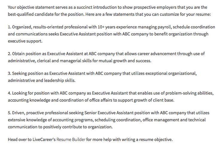 objective for executive assistant