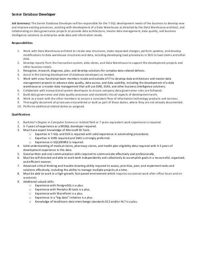 database developer cover letter