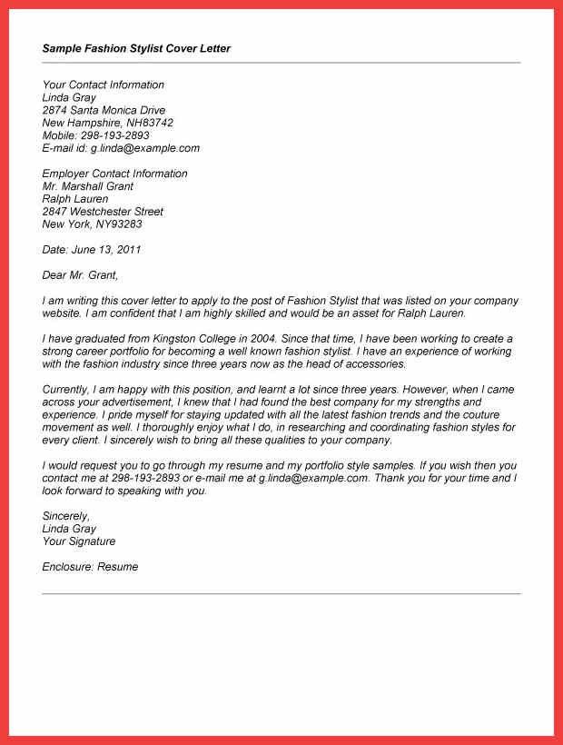 fashion stylist cover letters