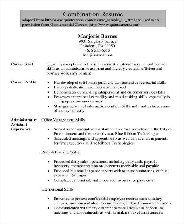 free administrative assistant resume templates