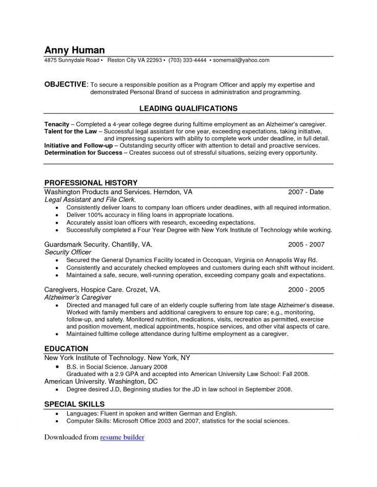 resume law school application
