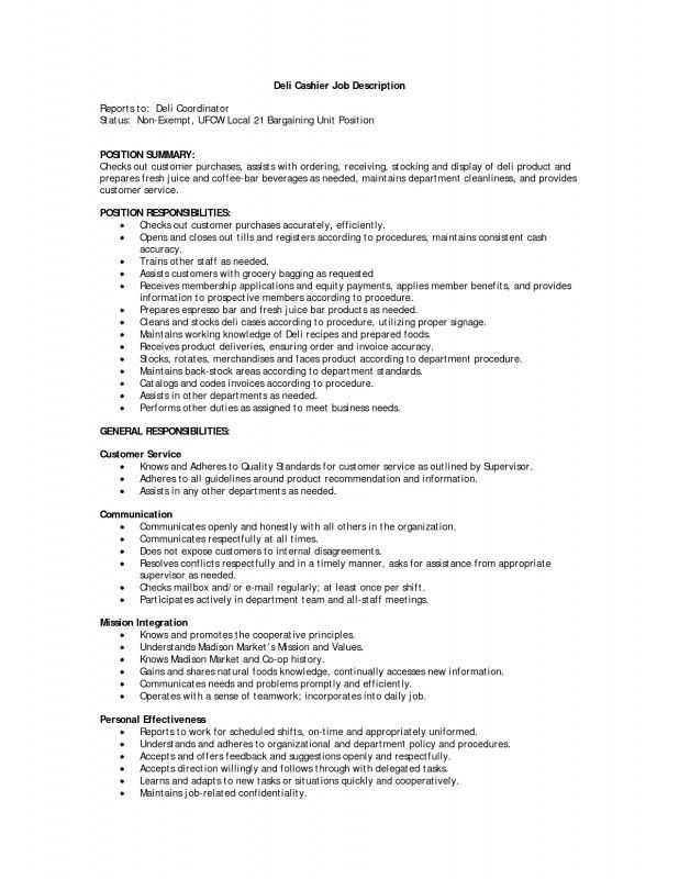 cashier job description resume samples