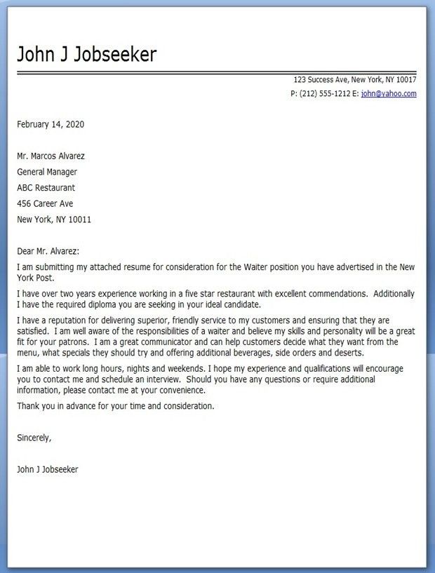 restaurant server cover letter samples creative resume design