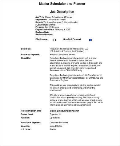 project scheduler job description