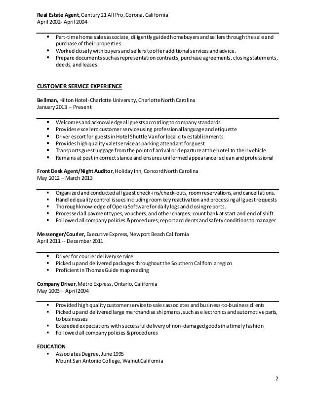 sample real estate agent resume