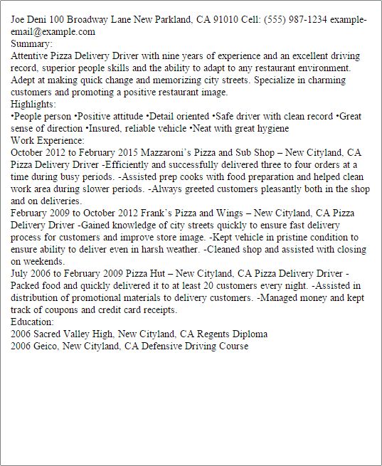 delivery driver resume examples