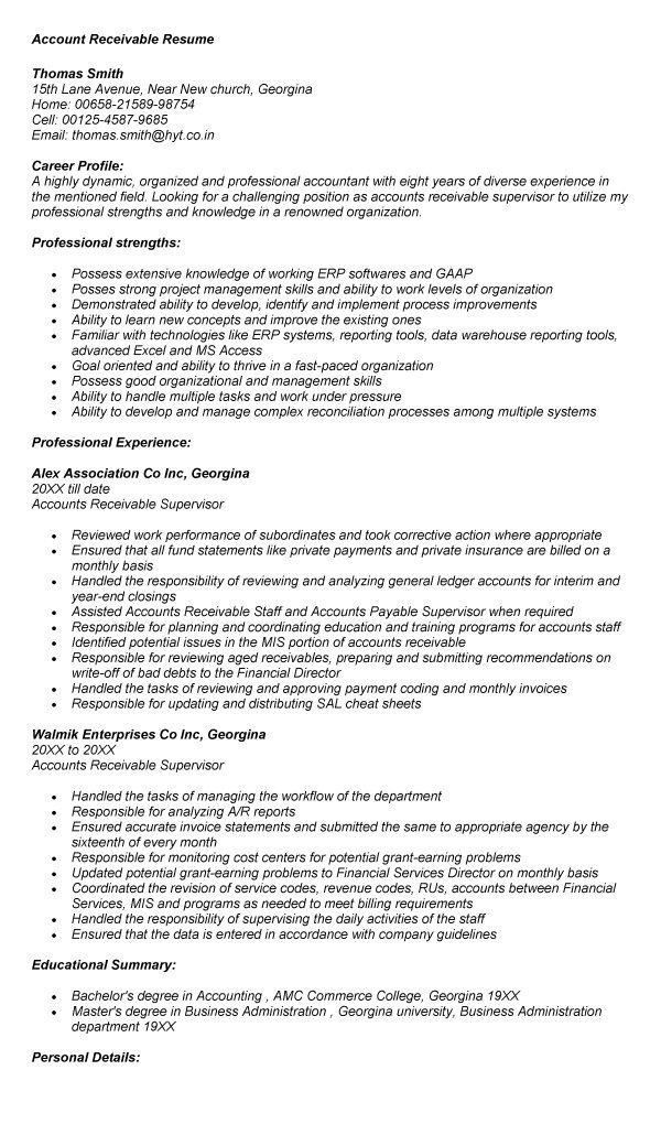 accounts receivable resume template
