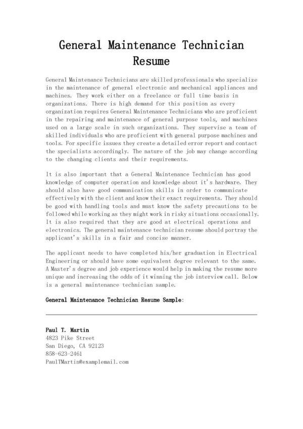 maintenance mechanic resume samples