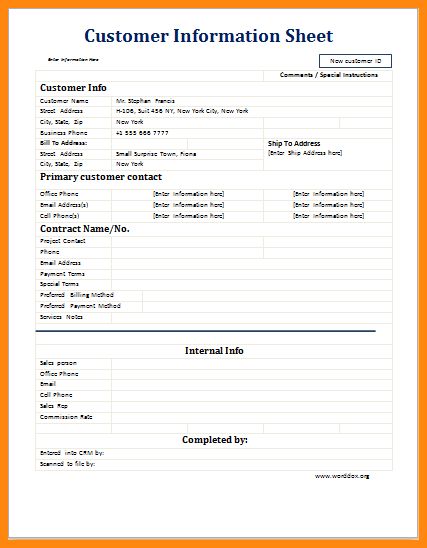 client information sheet template