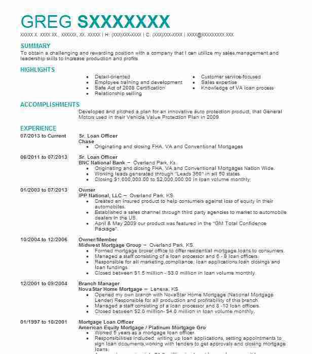 loan officer resume examples