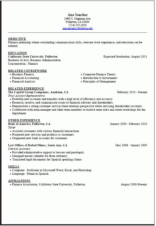 finance student resumes