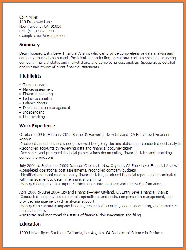 financial analyst sample resumes