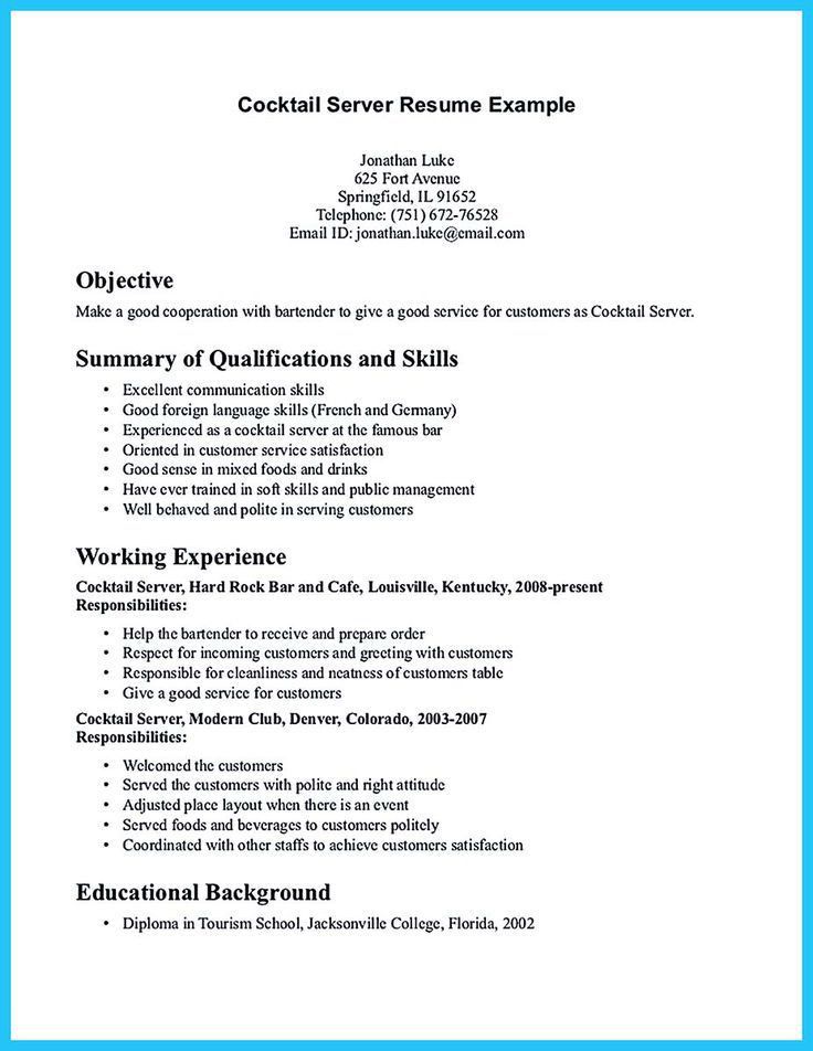 bartender resume template
