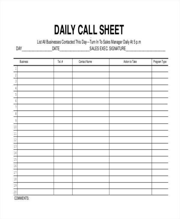 call log sheets