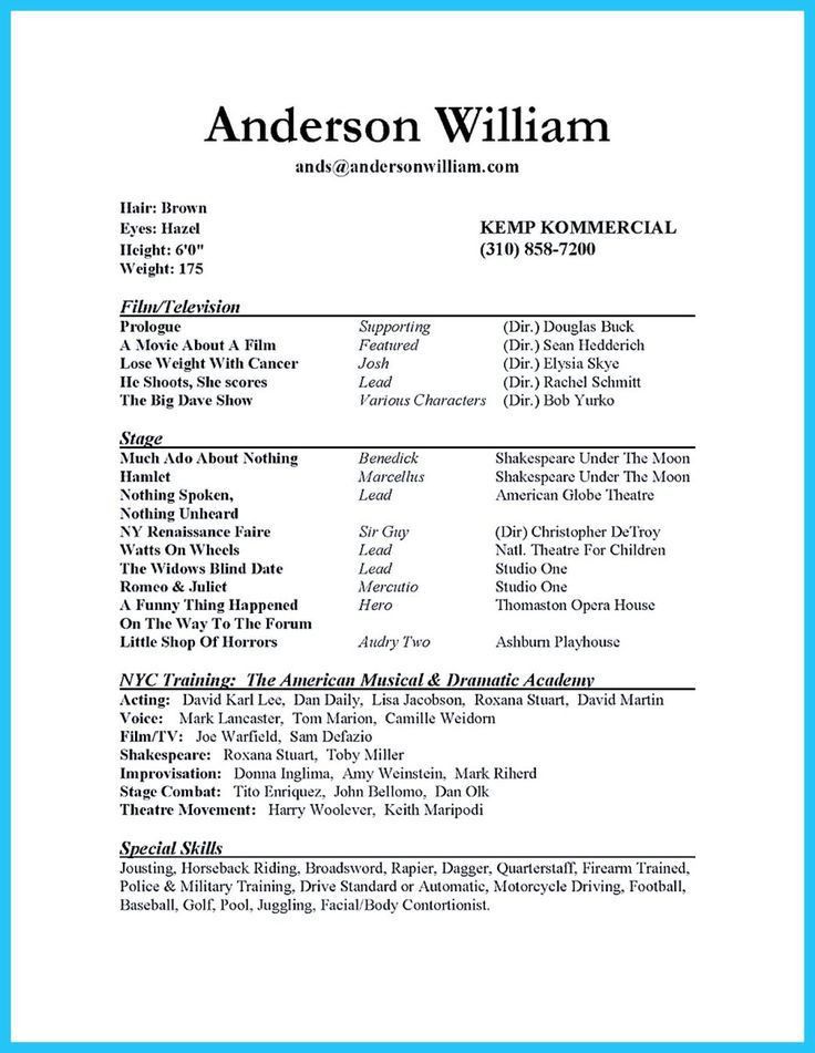 film resume format