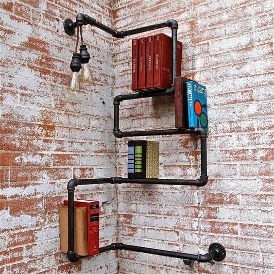 bücherregal ecke indrustial design ideen rohren