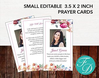 Printable Prayer Card, Memorial ideas, funeral ideas, funeral printables, editable prayer cards, small prayer cards