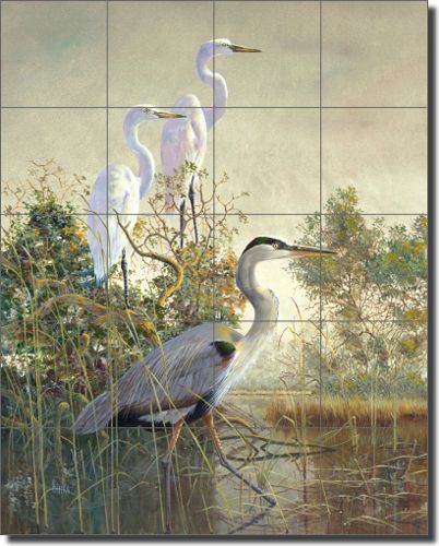 CeramicTileMuralBacksplashBinksEgretHeronBird CeramicTileMuralBacksplashBinksEgretHeronBird