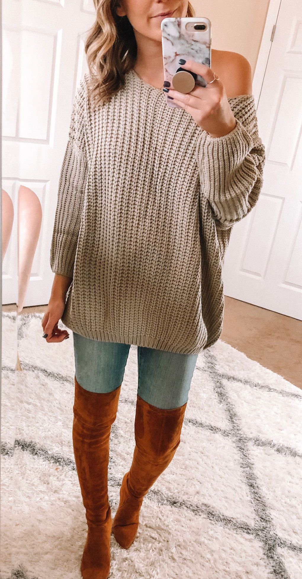 gray crochet sweater