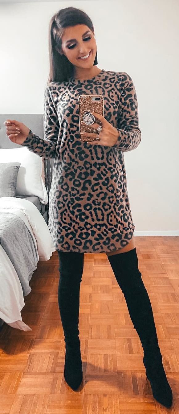 black and white leopard print dress #winter #outfits black and white leopard print dress #winter #outfits