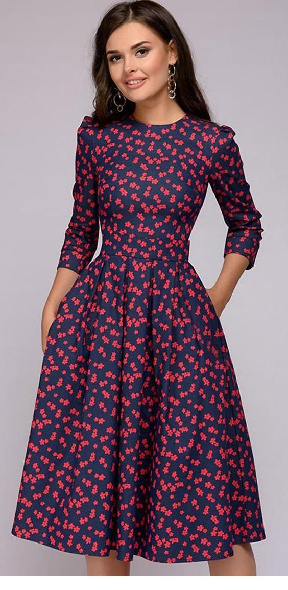 Navy dress with red flowers