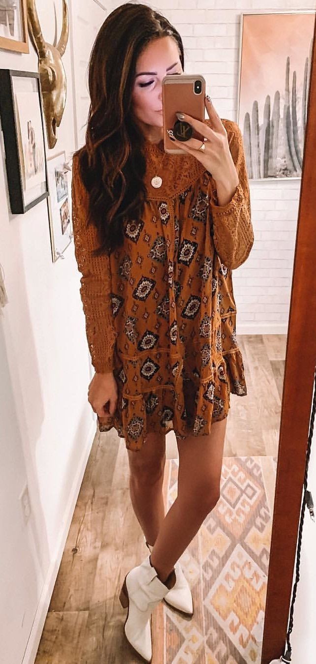 brown and black floral dress #winter #outfits brown and black floral dress #winter #outfits