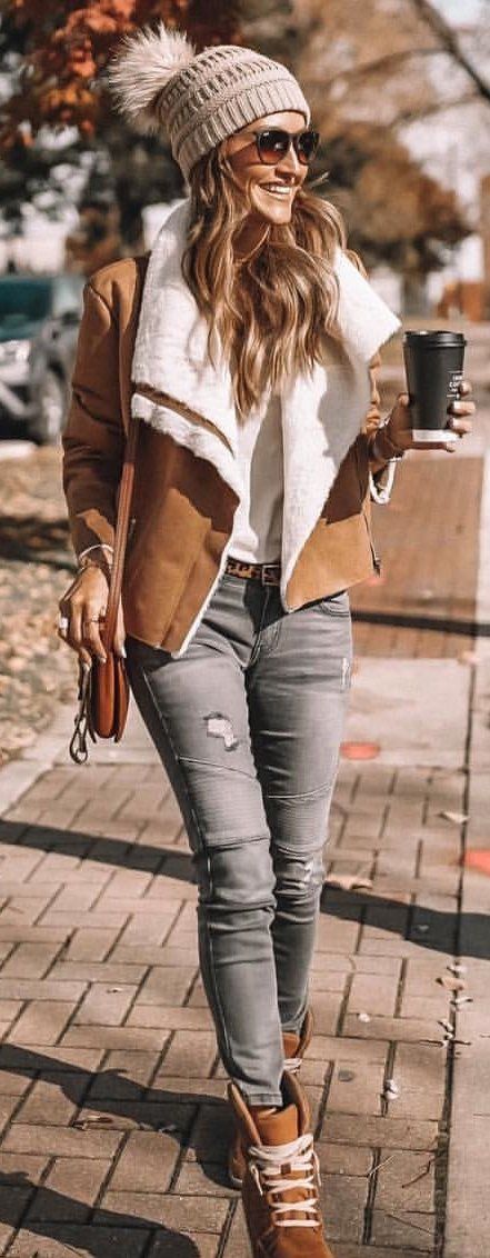 brown and white blazer