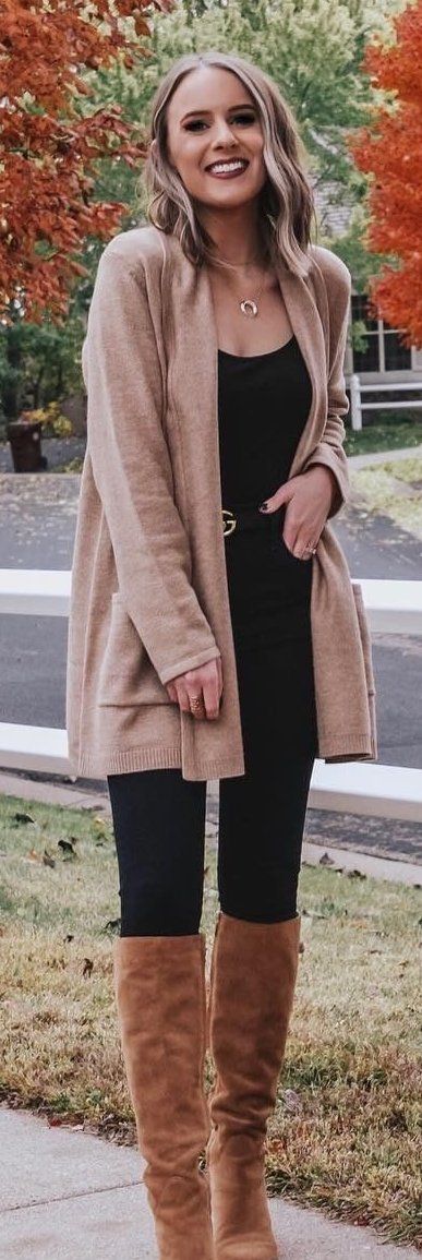 brown open cardigan