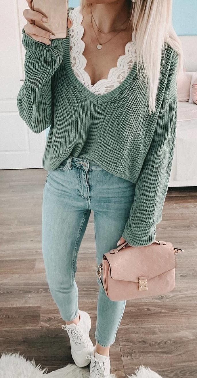 gray V-neck sweater #spring #outfits gray V-neck sweater #spring #outfits
